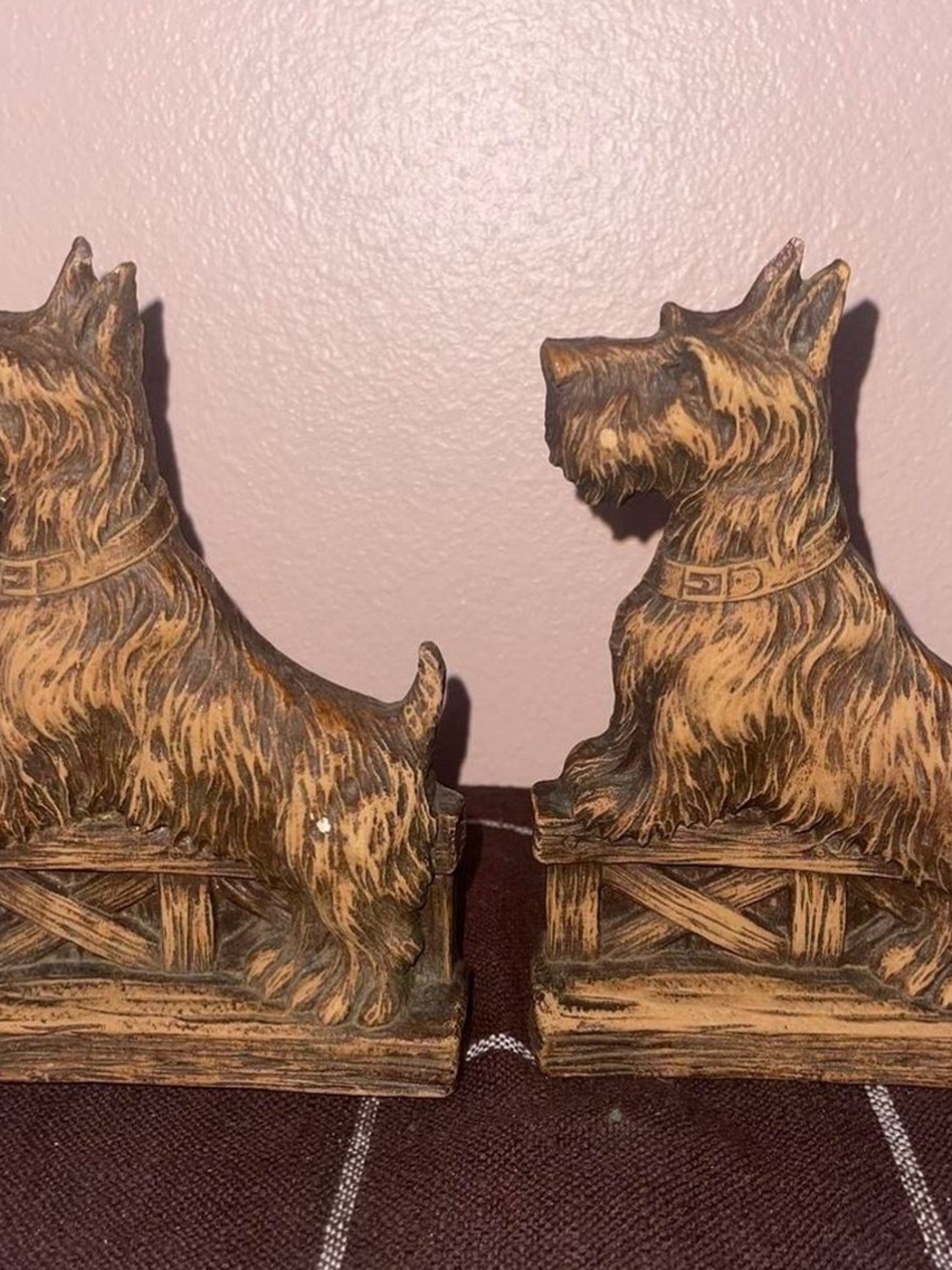Vintage Scottie Dog Bookends Wood Resin Finish Scottish Terrier Set
